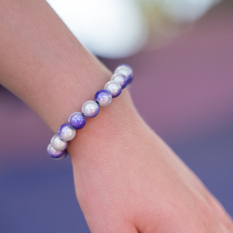 Purple & White Bracelet Large Bead (8mm)